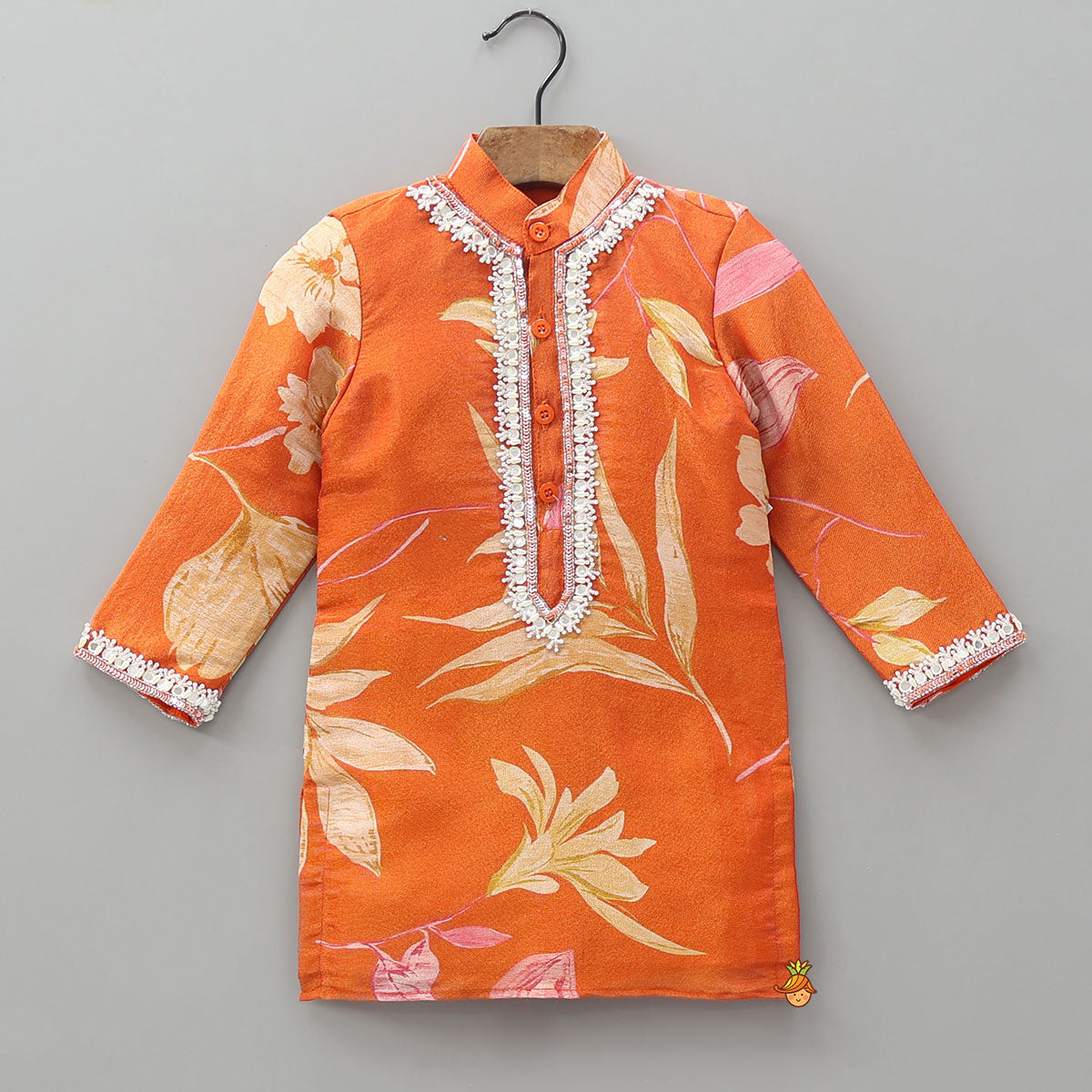 Faux Mirror Hand Embroidered Floral Print Kurta With Pyjama
