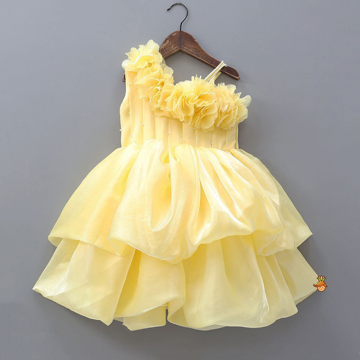 Fabric Flower One Shoulder Ruffle Dress