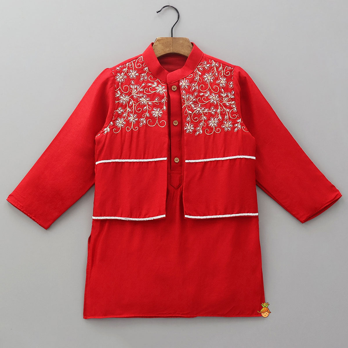 Hand Embroidered And Bead Embellished Kurta And Pyjama Set