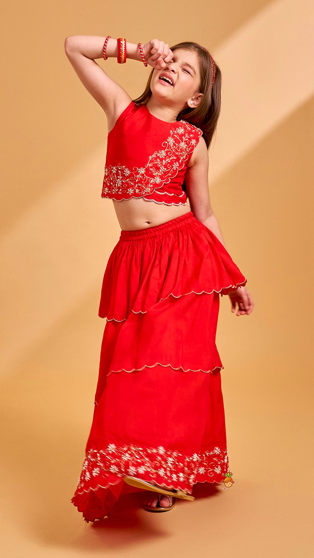 Overlap Style Crop Top and Layered Lehenga With Matching Dupatta