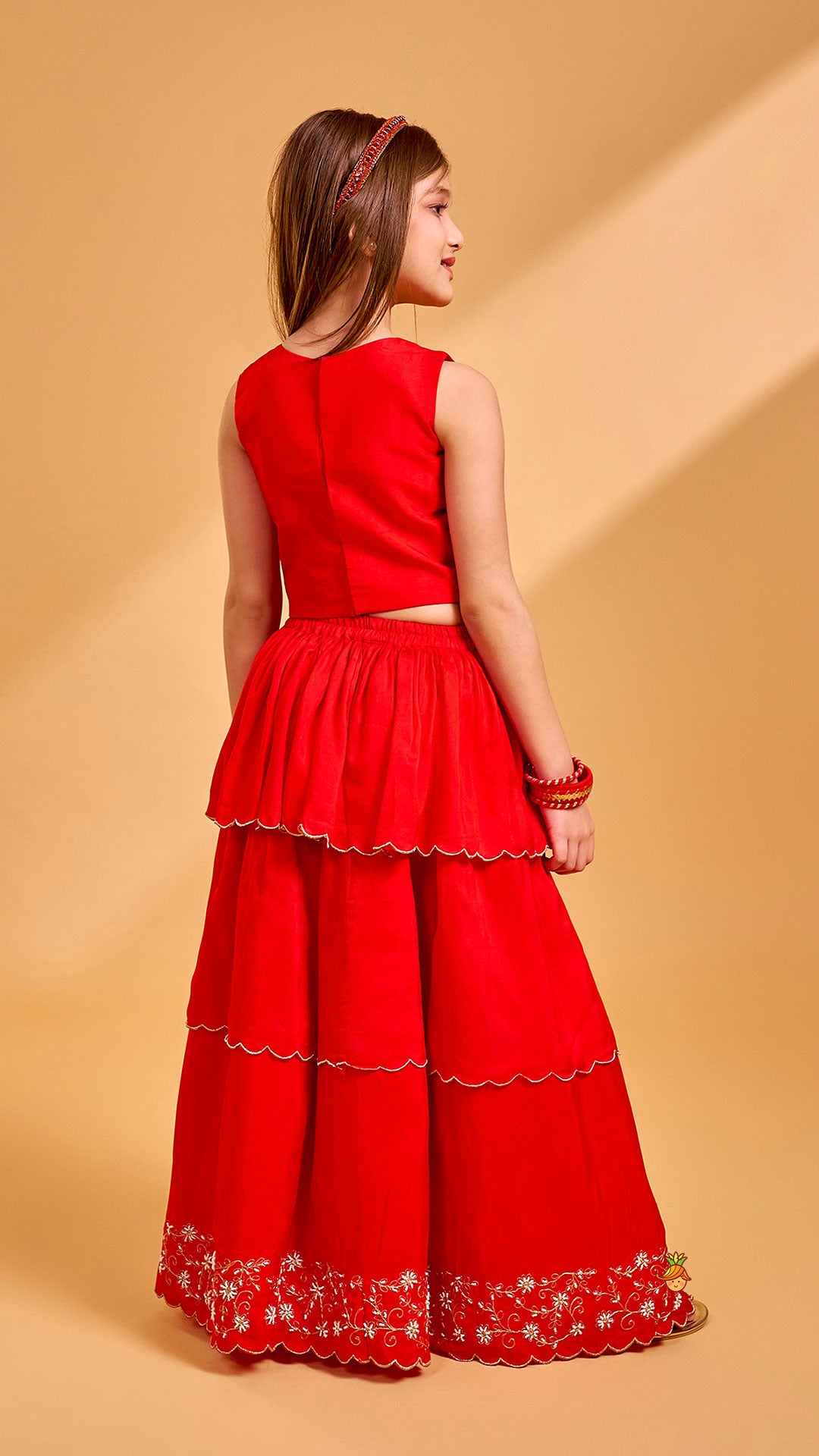 Overlap Style Crop Top and Layered Lehenga With Matching Dupatta