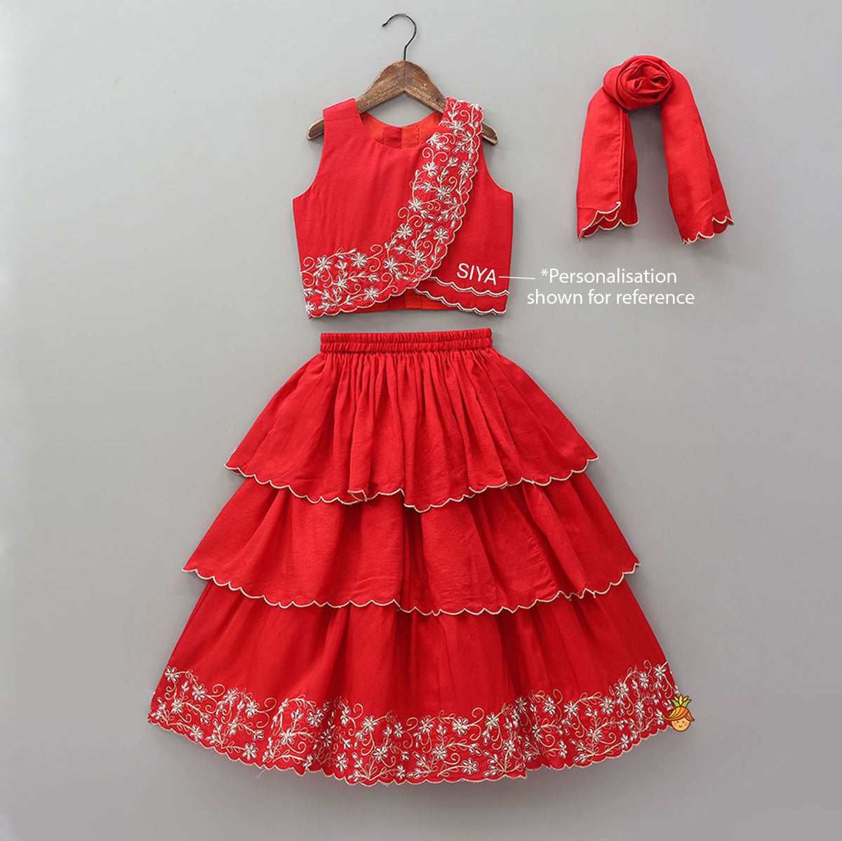Overlap Style Crop Top and Layered Lehenga With Matching Dupatta