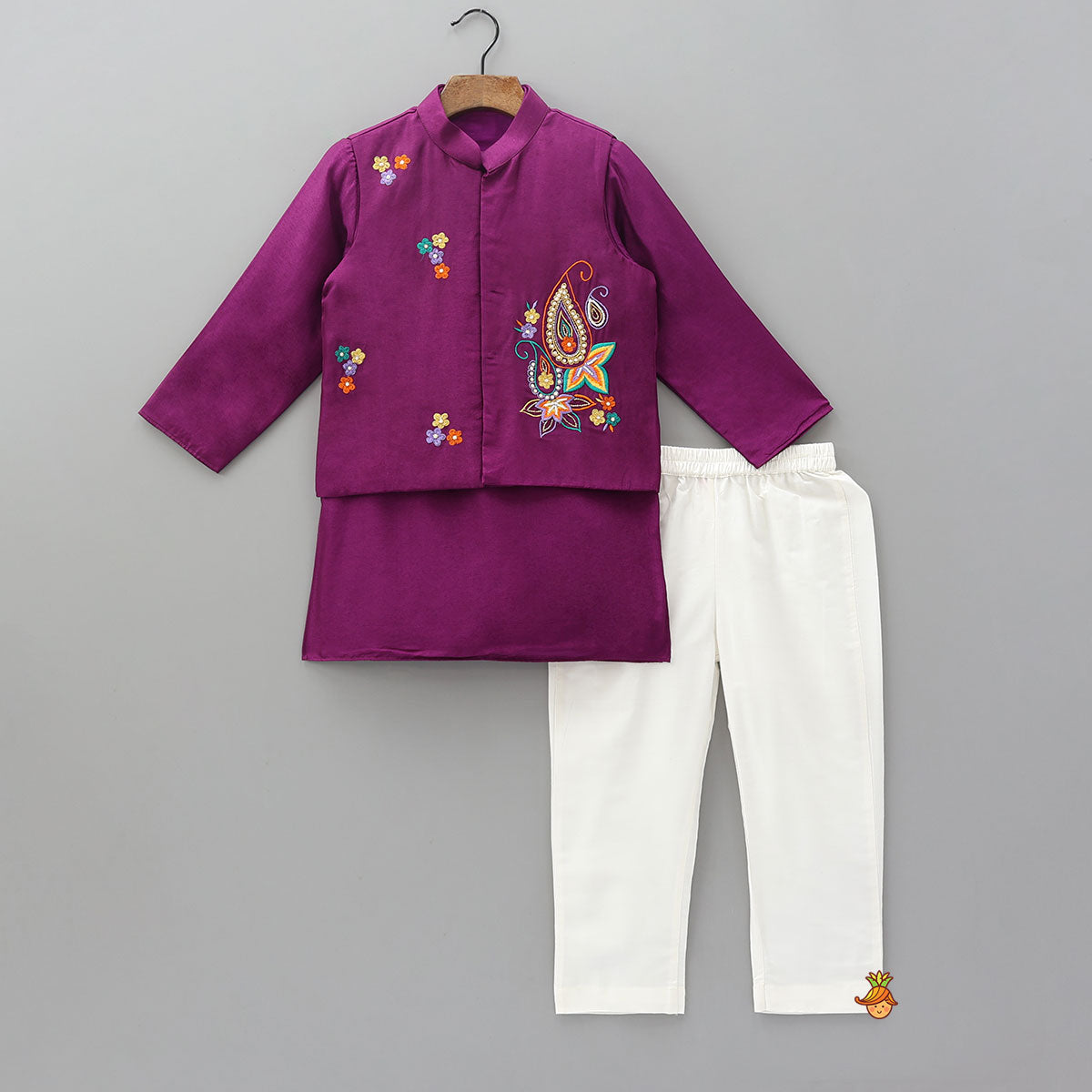 Ethnic Kurta With Hand Embroidered Jacket And Pyjama
