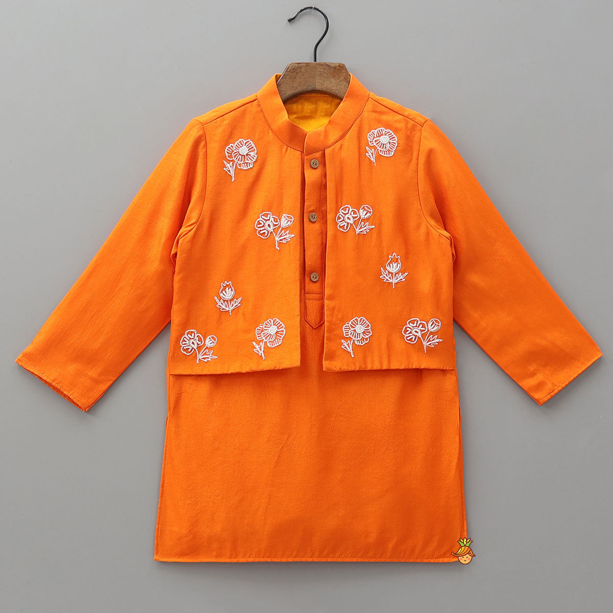 Floral Hand Embroidered Jacket Style Kurta With Pyjama