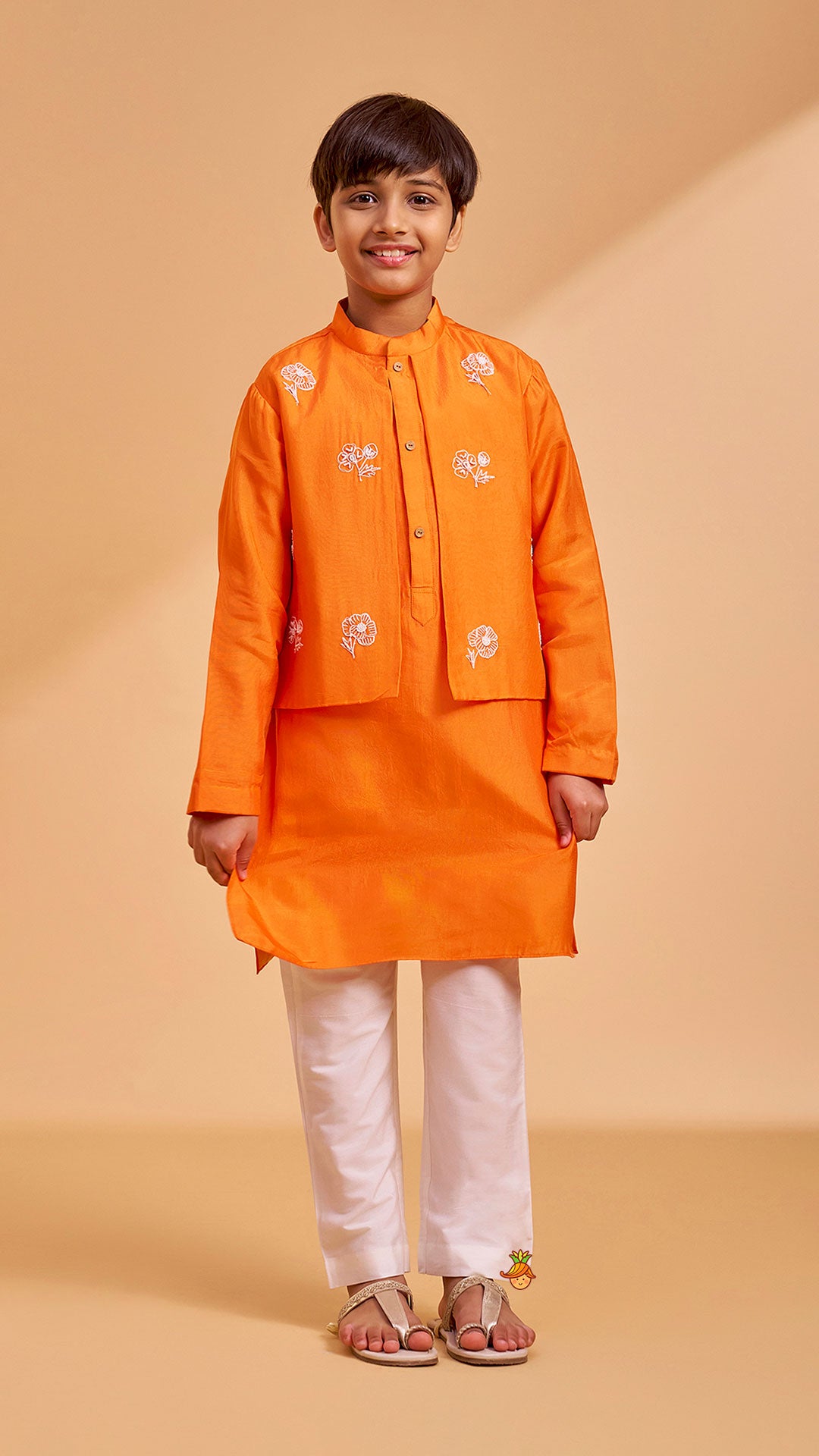 Floral Hand Embroidered Jacket Style Kurta With Pyjama
