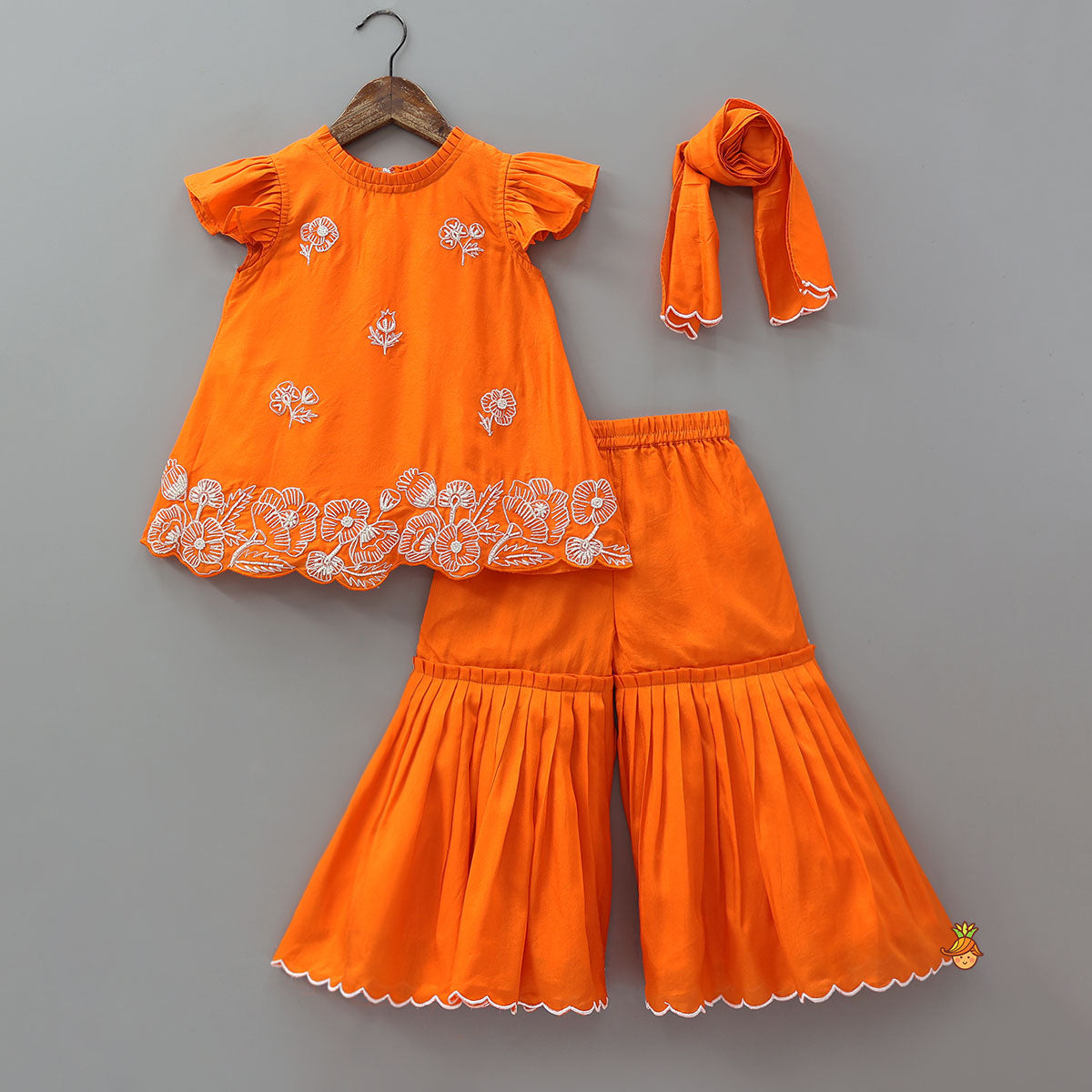 Floral Embroidered Kurti With Sharara And Dupatta