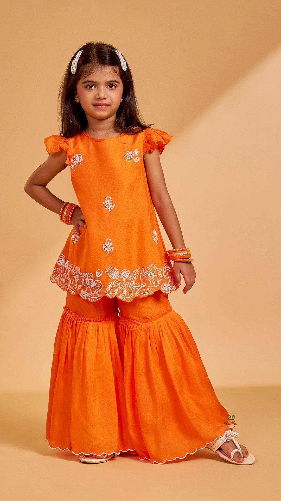 Floral Embroidered Kurti With Sharara And Dupatta