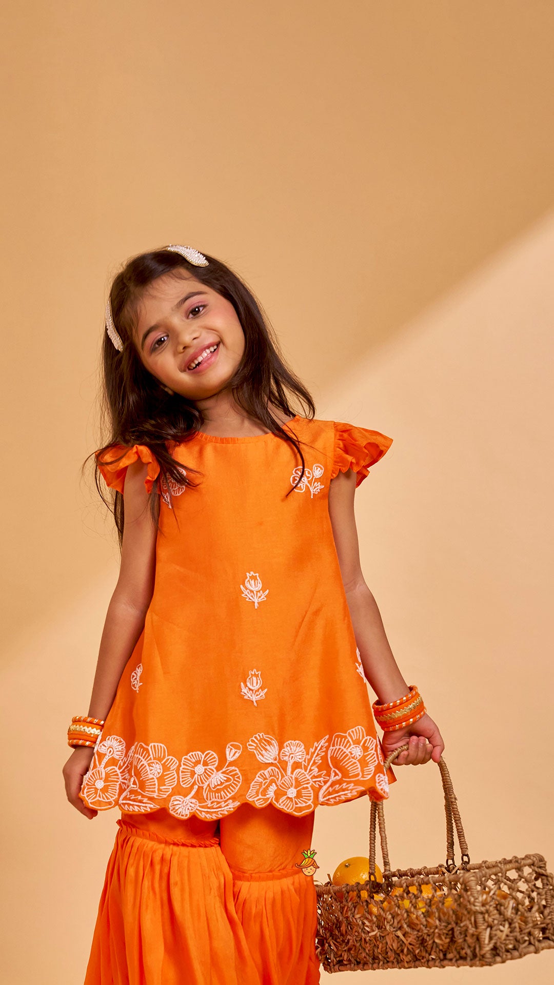 Floral Embroidered Kurti With Sharara And Dupatta