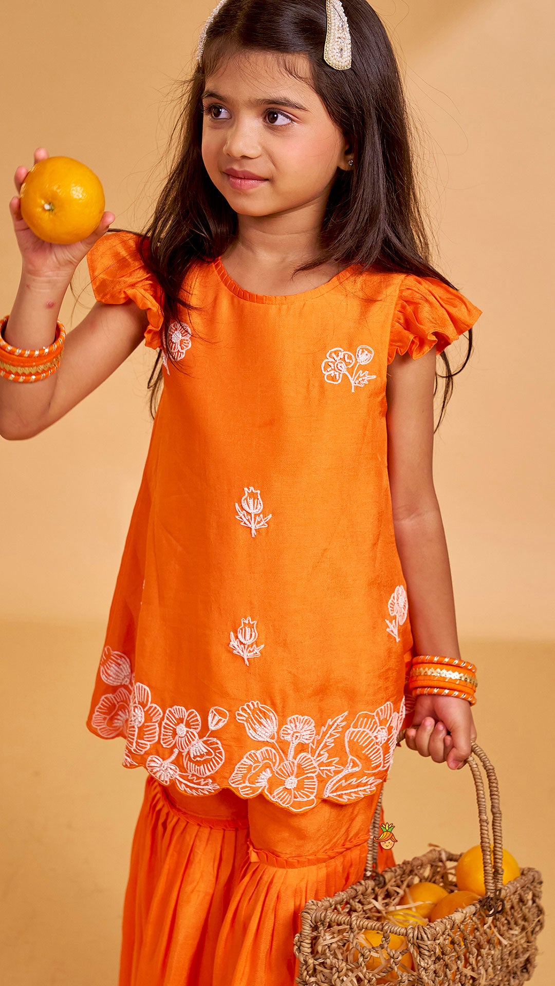 Floral Embroidered Kurti With Sharara And Dupatta