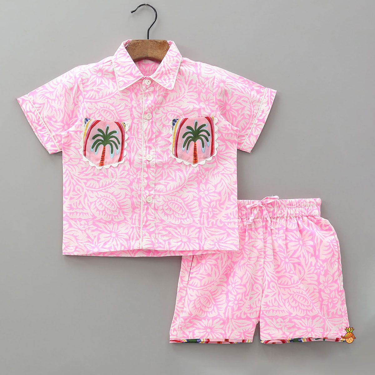 Hand Block Printed Tropical Shirt And Shorts