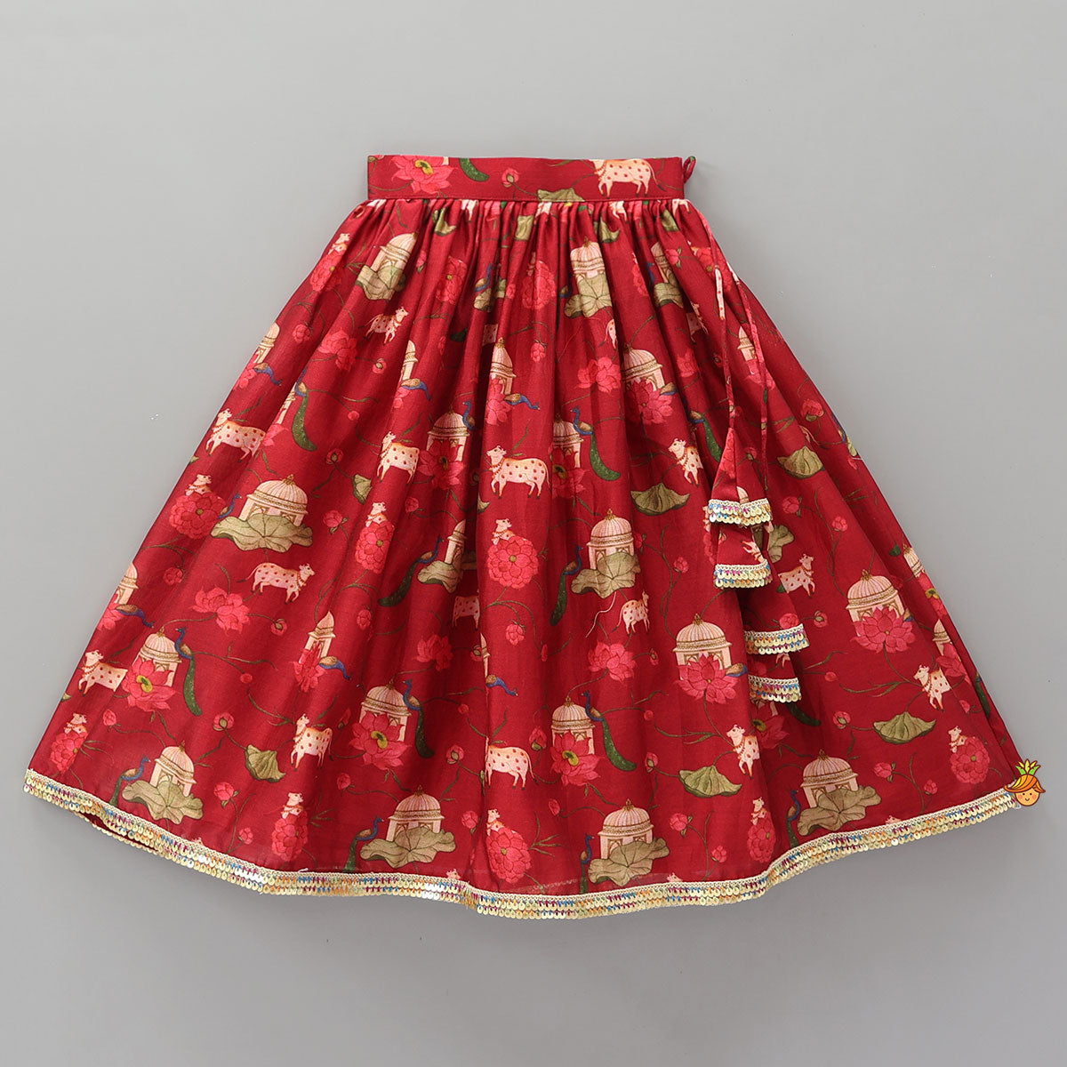 Ethnic Print Halter Neck Crop Top With Flared Lehenga