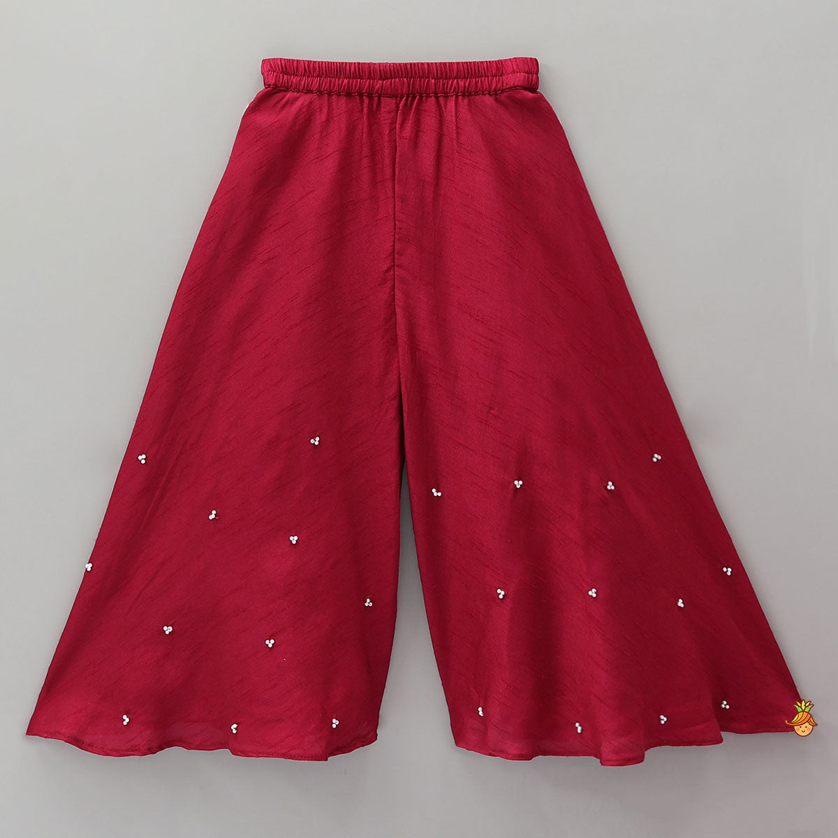 Mysore Silk Beaded Tassel Top And Palazzo Set With Organza Dupatta
