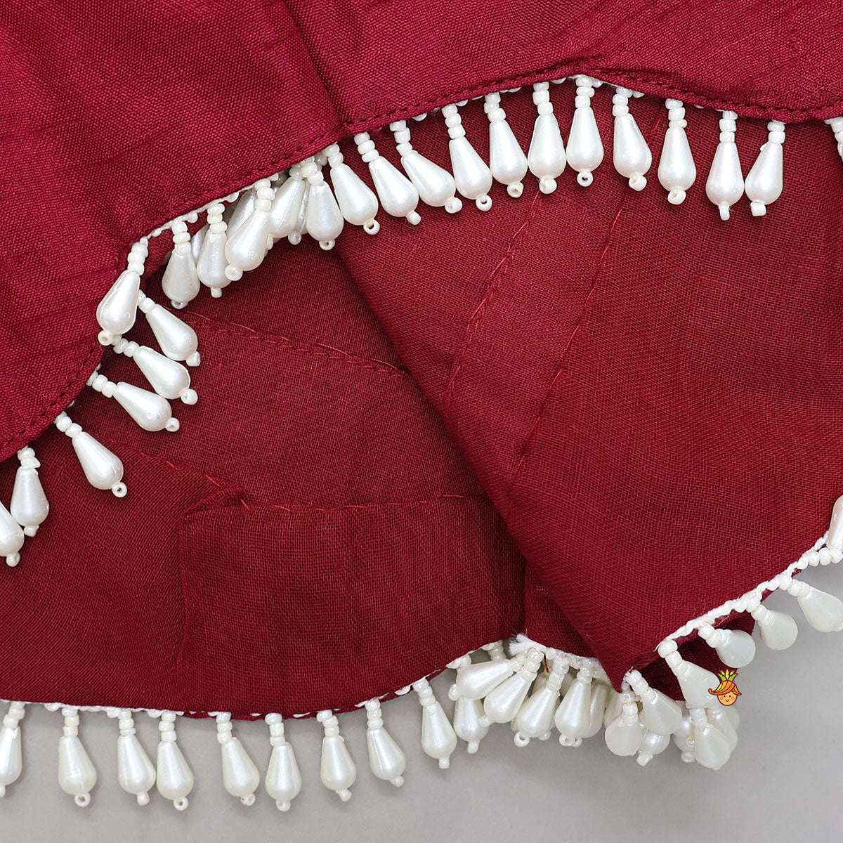 Mysore Silk Beaded Tassel Top And Palazzo Set With Organza Dupatta