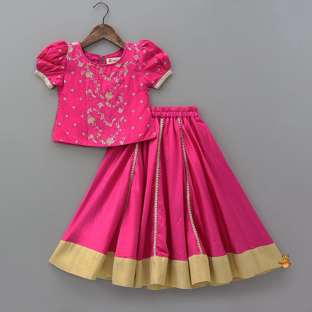 Floral Motif Work Top And Flared Lehenga With Matching Dupatta