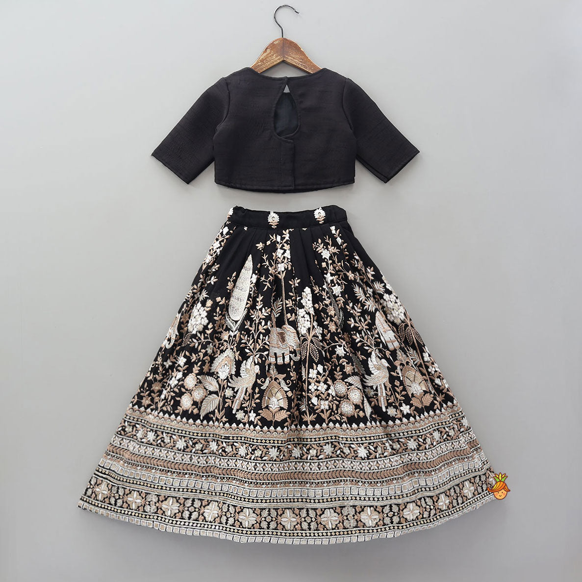 Crop Top And Heavy Thread Embroidered Lehenga With Organza Dupatta