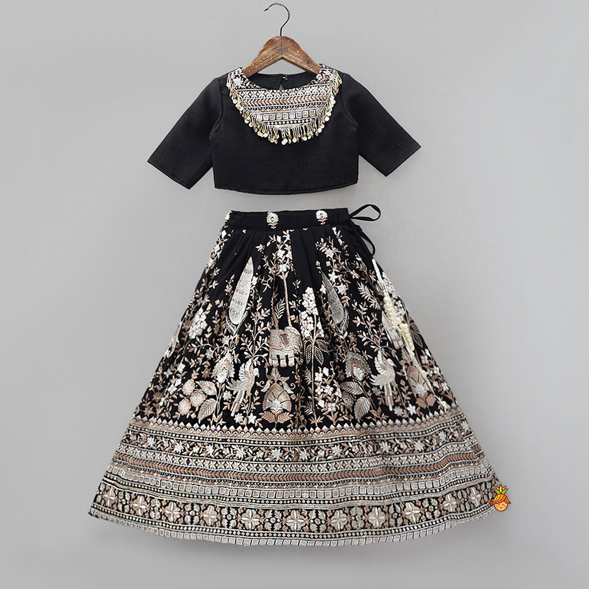 Crop Top And Heavy Thread Embroidered Lehenga With Organza Dupatta
