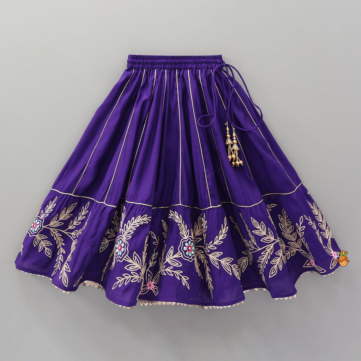 Ruffle Sleeves Top And Lace Work Lehenga With Matching Dupatta