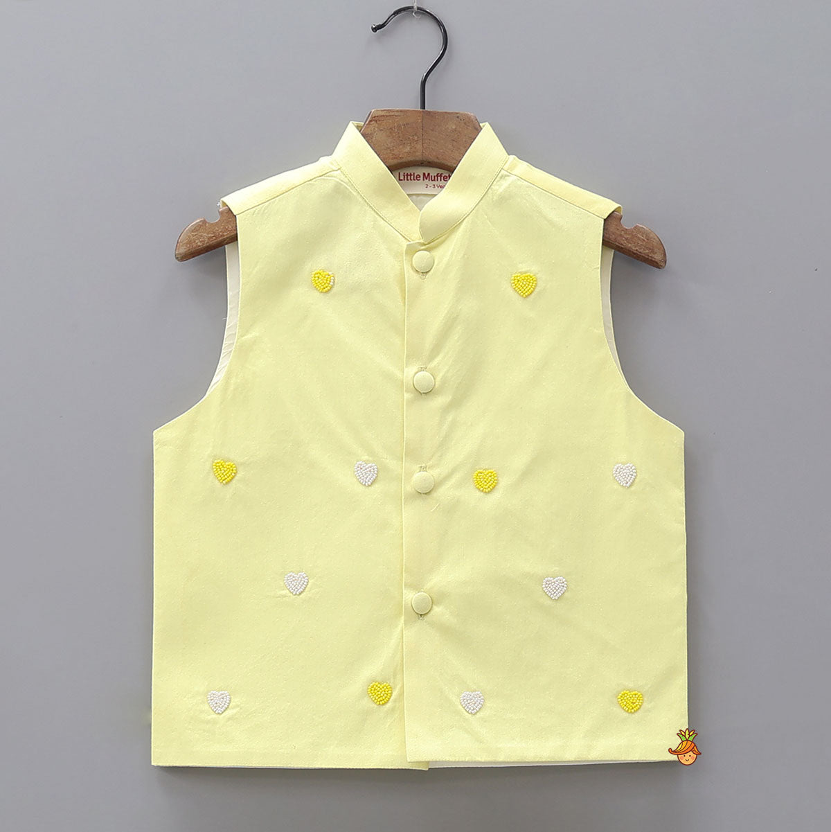 Kurta With Heart Motif Embroidered Jacket And Churidar