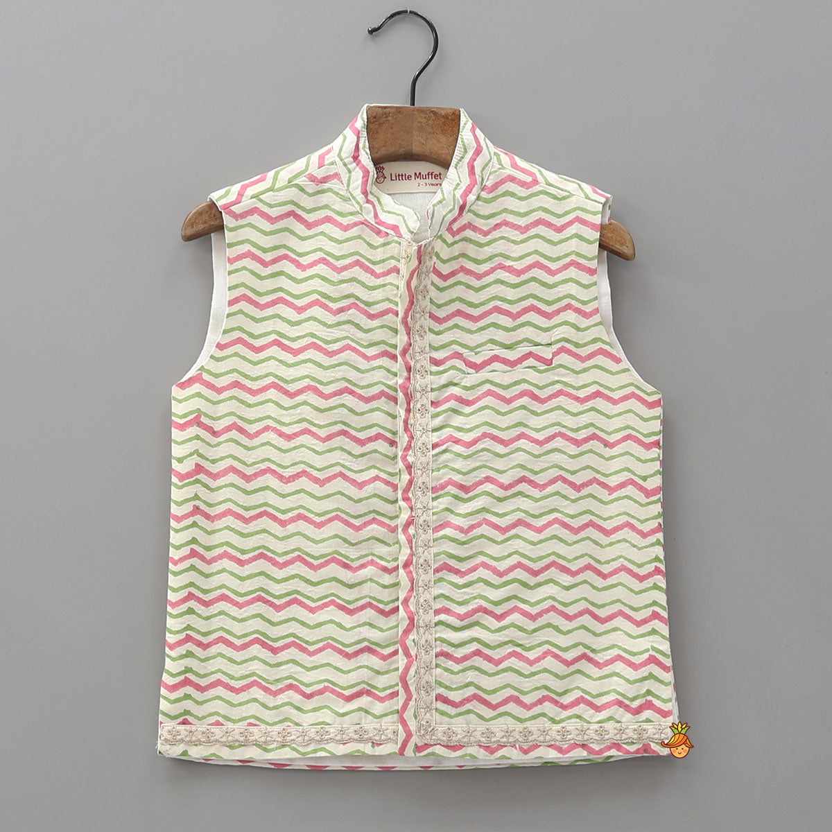 Floral Printed Kurta And Chevron Printed Jacket With Matching Dhoti