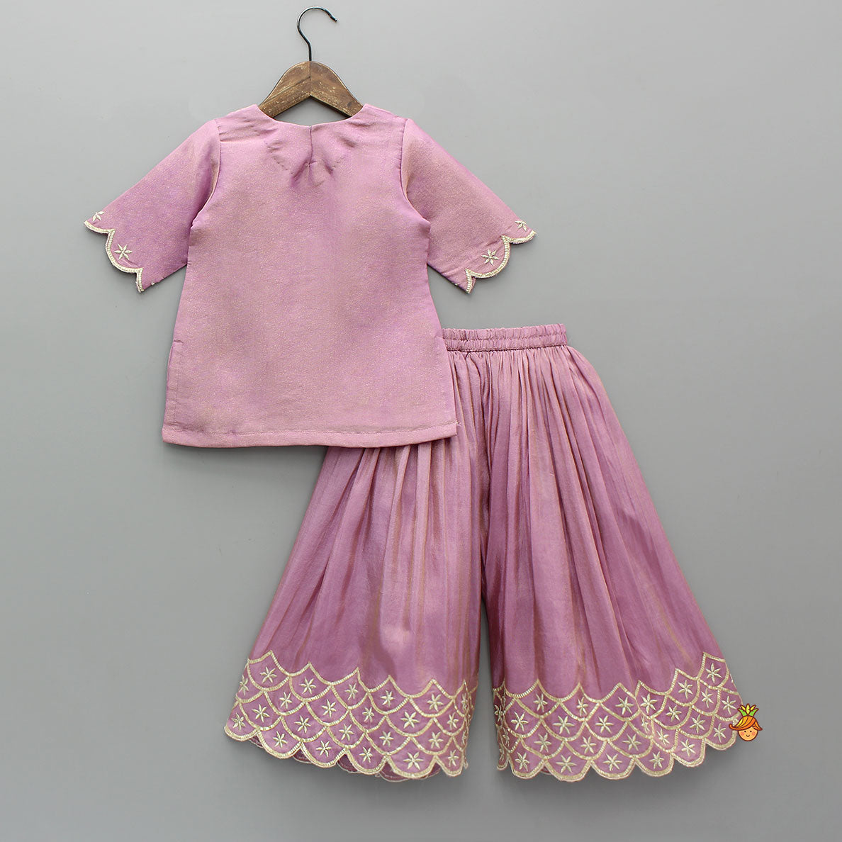 Shimmery Scalloped Design Kurti With Palazzo And Net Dupatta