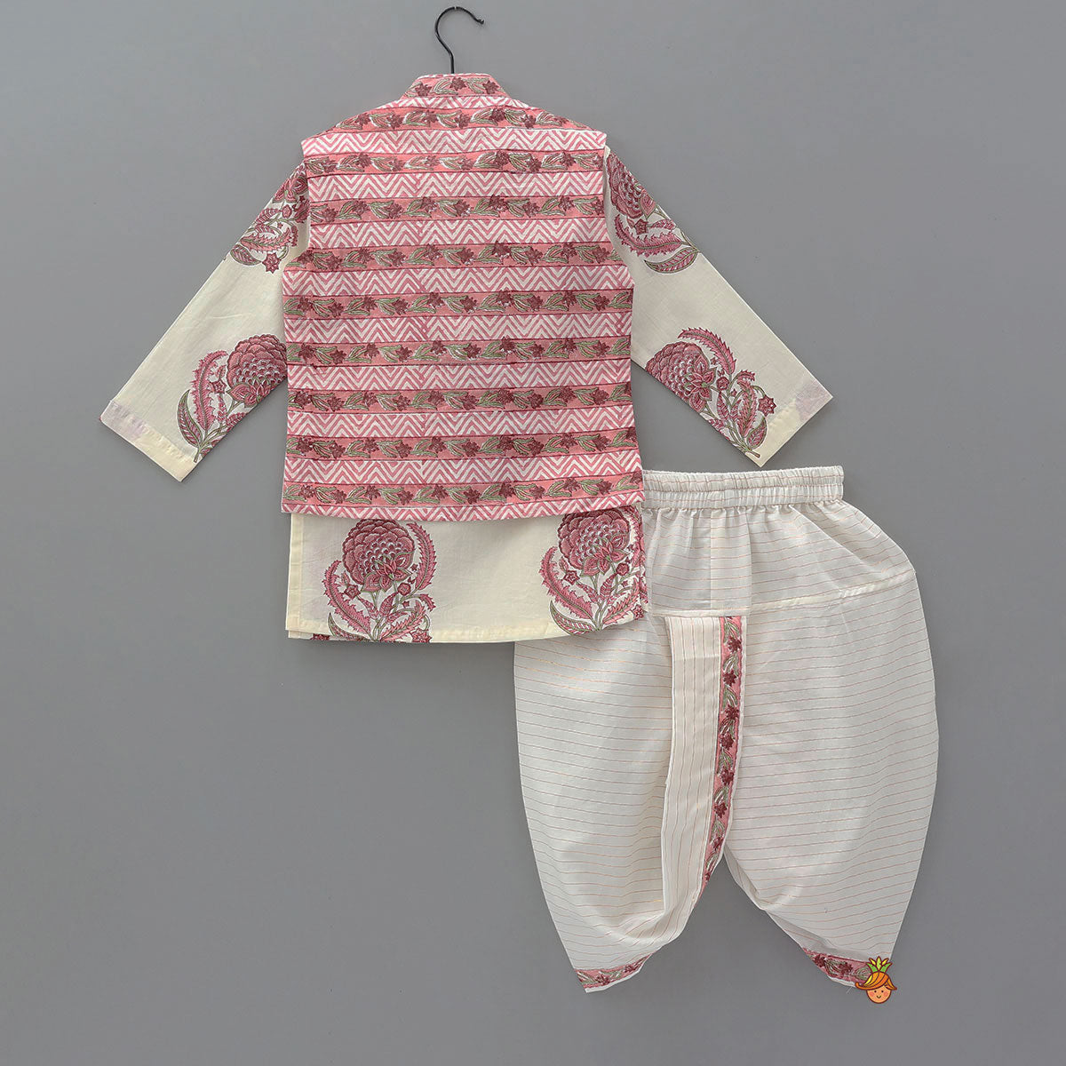 Ethnic Kurta And Chevron Printed Jacket With Matching Dhoti