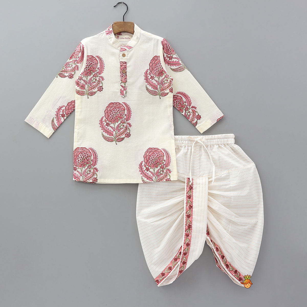 Ethnic Kurta And Chevron Printed Jacket With Matching Dhoti