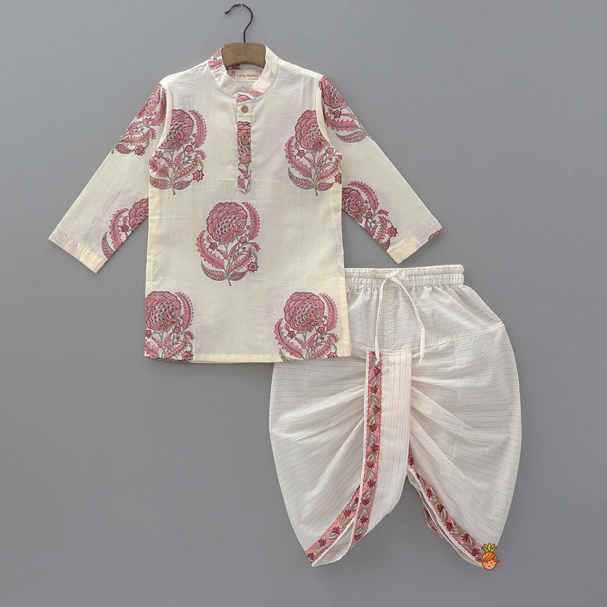 Ethnic Kurta And Chevron Printed Jacket With Matching Dhoti
