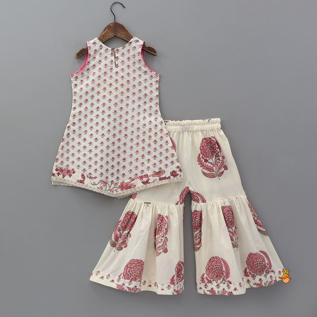 Floral Stylish Kurti And Insert Pocket Sharara With Matching Dupatta
