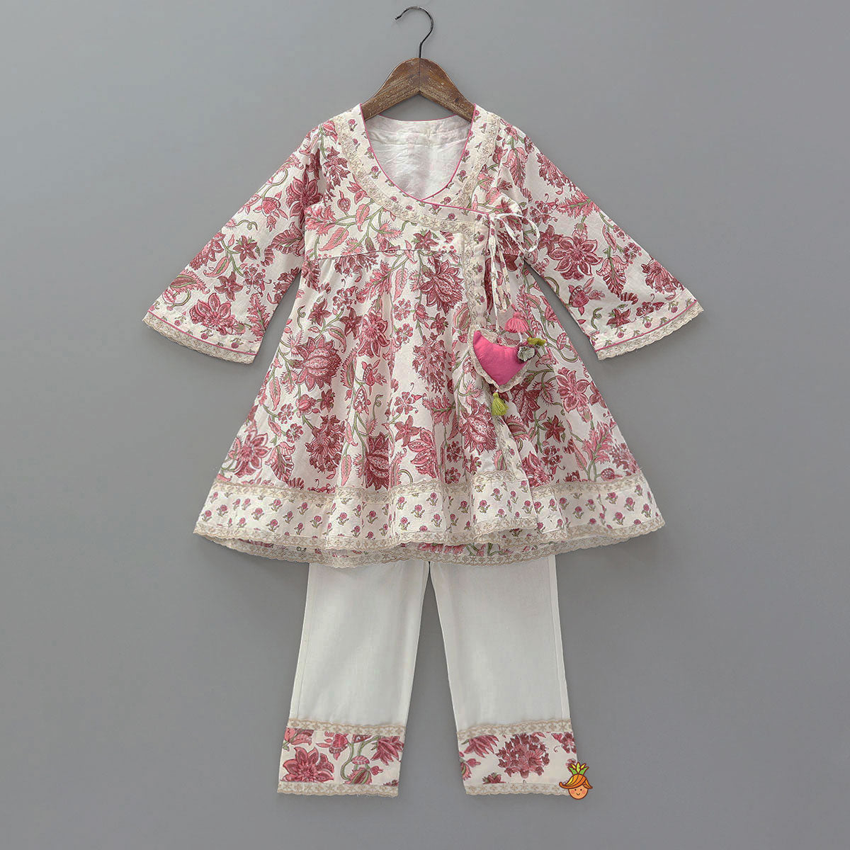 Sweetheart Tassel Detailed Hand Block Printed Angarkha Kurti And Pant