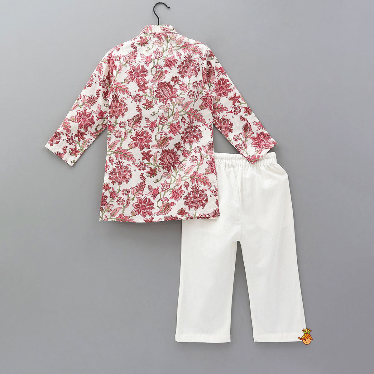 Hand Block Floral Printed Front Open Kurta And Pyjama