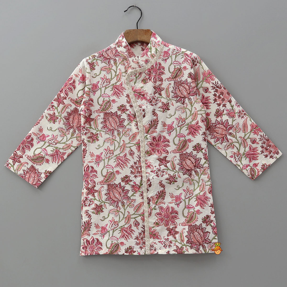 Hand Block Floral Printed Front Open Kurta And Pyjama