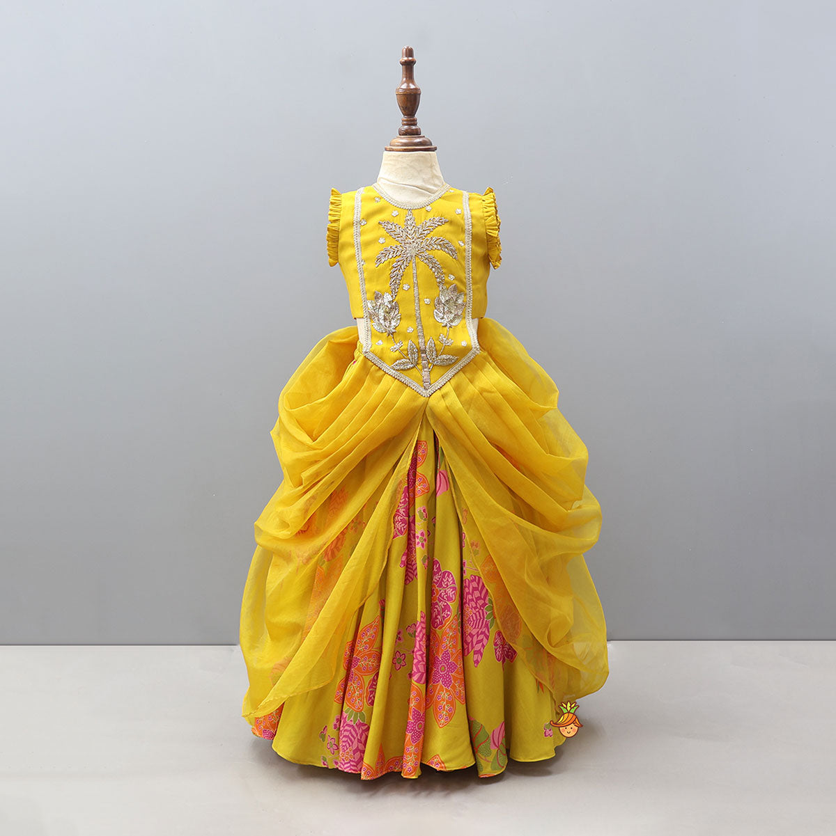 Stylish Pleated Drape Top And Printed Lehenga