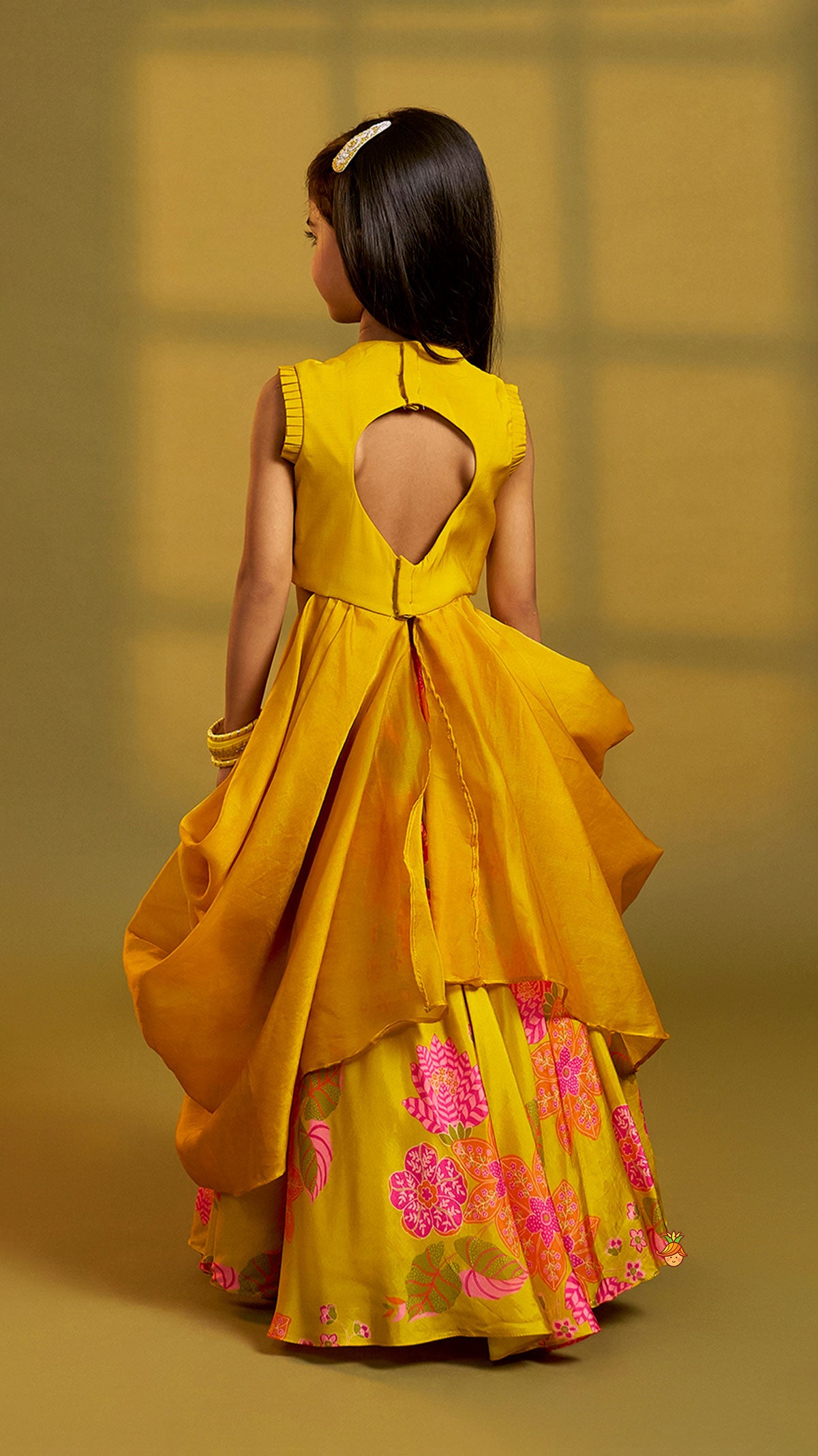 Stylish Pleated Drape Top And Printed Lehenga