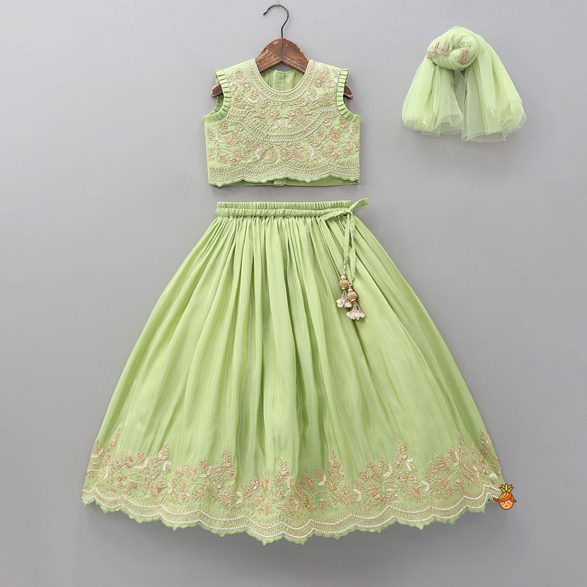 Exquisite Threadwork And Sequin Embroidered Top With Lehenga And Dupatta