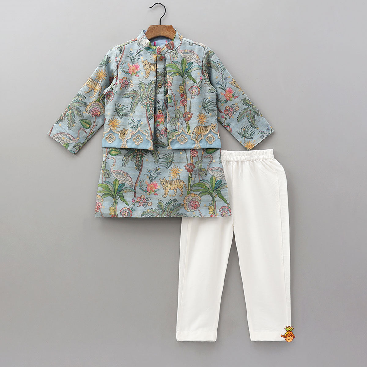 Jungle Printed Jacket Style Kurta With Pyjama