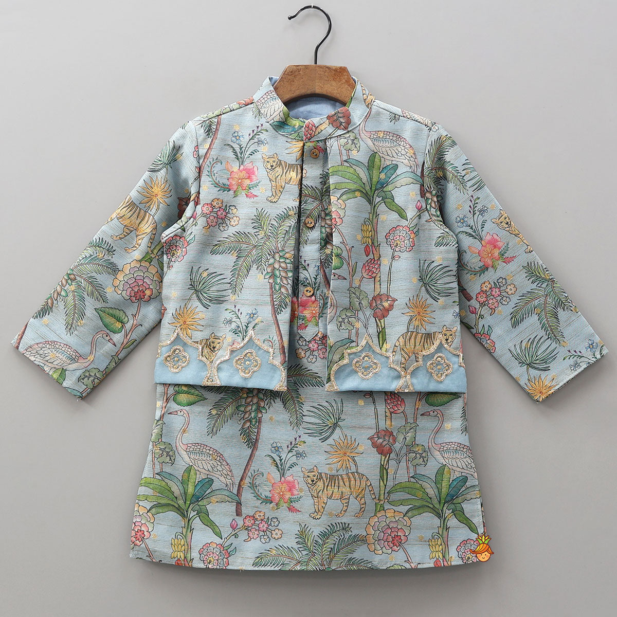 Jungle Printed Jacket Style Kurta With Pyjama