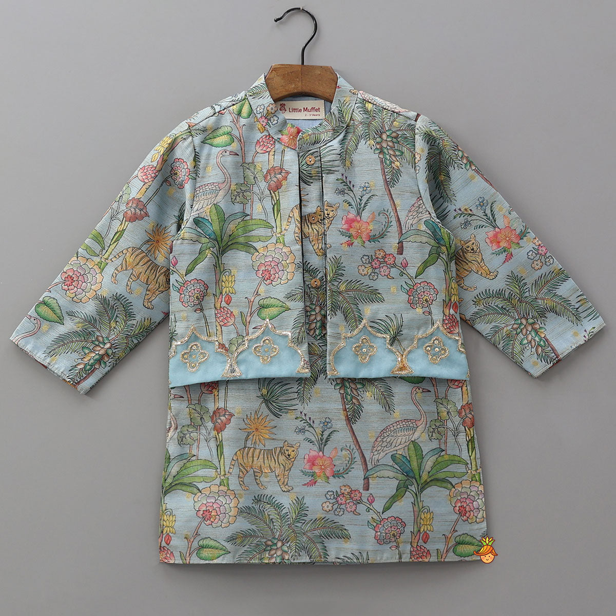 Jungle Printed Jacket Style Kurta With Pyjama