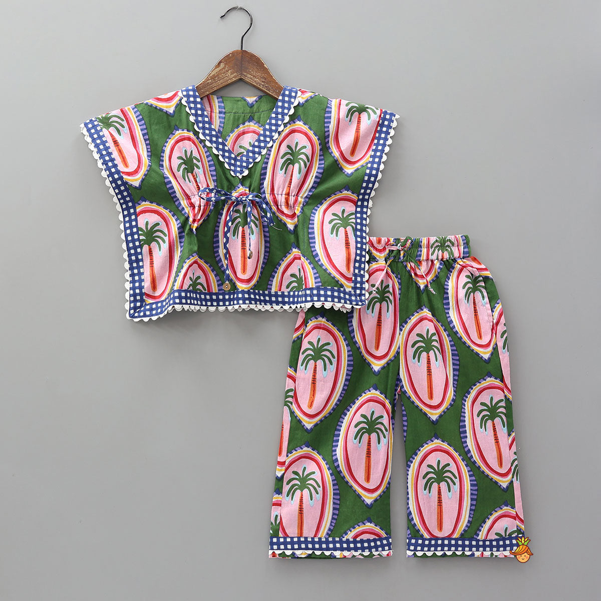 Tropical Tree Print Kaftan And Pyjama With Matching Tote Bag, Eye Mask And Scrunchie
