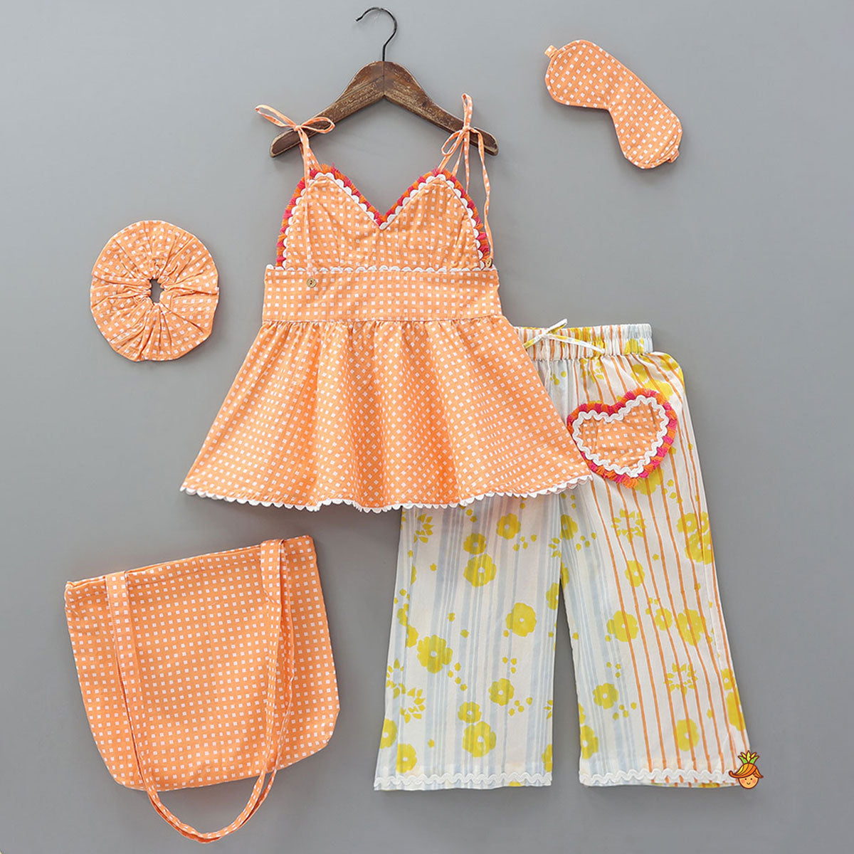Hand Block Printed Cute Sleepwear With Tote, Scrunchie And Eye Mask