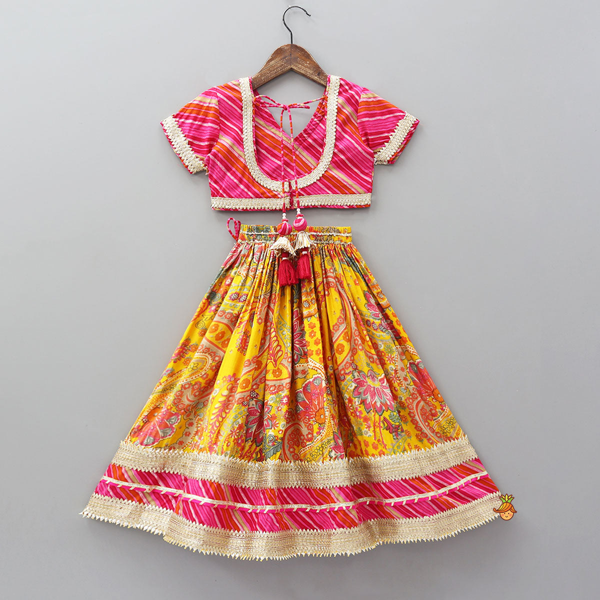 Vibrant Paisley Printed Lehenga and Leheriya Printed Top With Dupatta