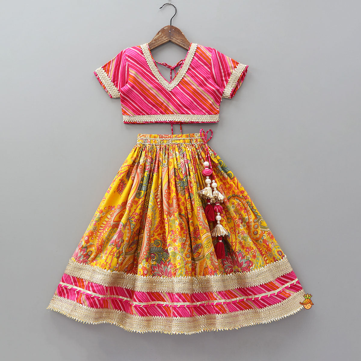 Vibrant Paisley Printed Lehenga and Leheriya Printed Top With Dupatta