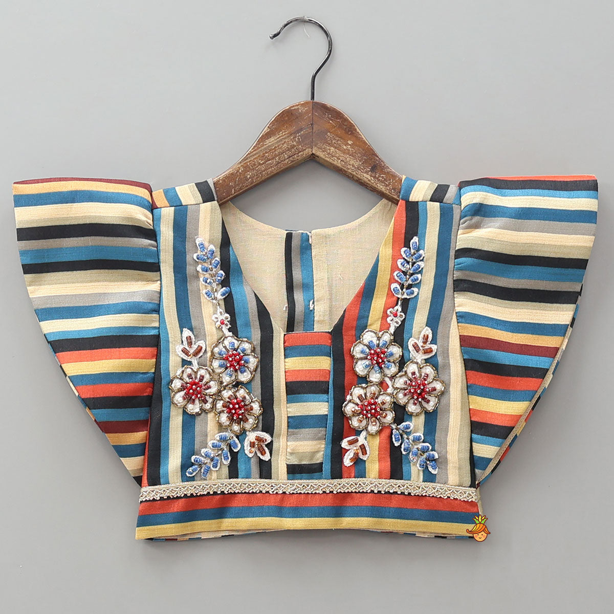 Intricately Embellished Flutter Sleeve Crop Top And Lehenga With Dupatta