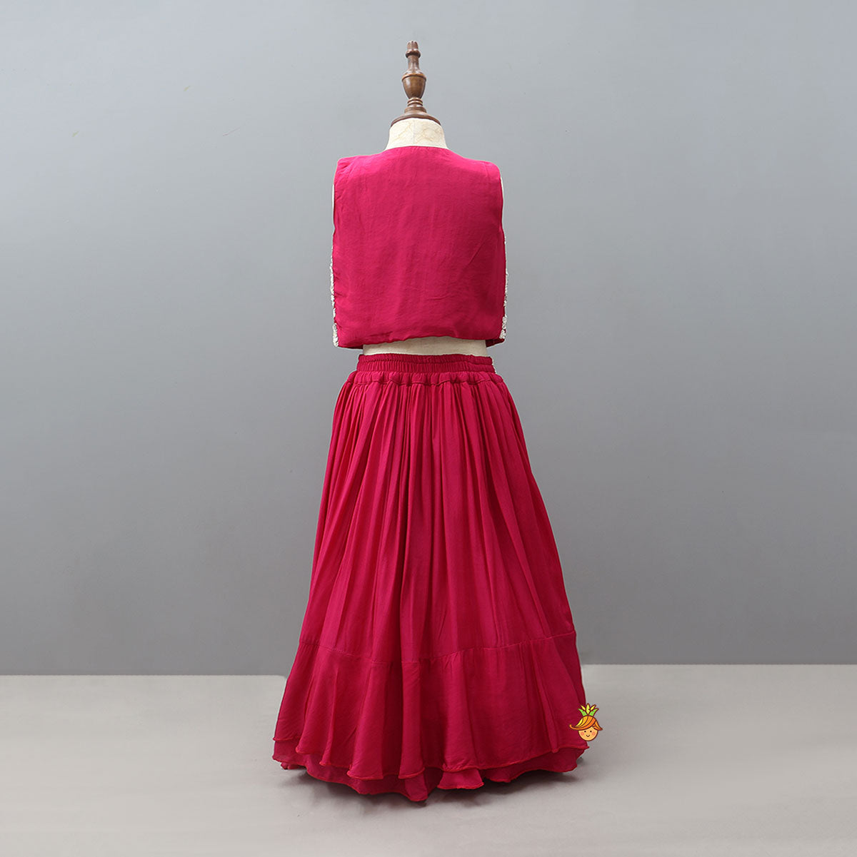Stylish Front-Cut Top With Pleated Lehenga And Dupatta