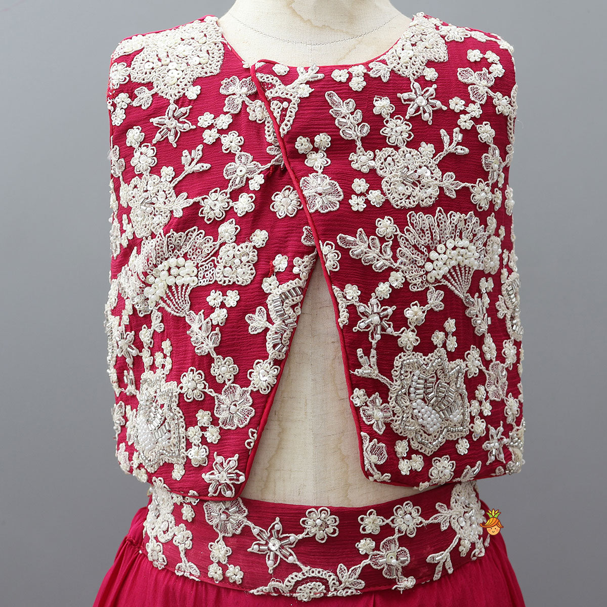 Stylish Front-Cut Top With Pleated Lehenga And Dupatta