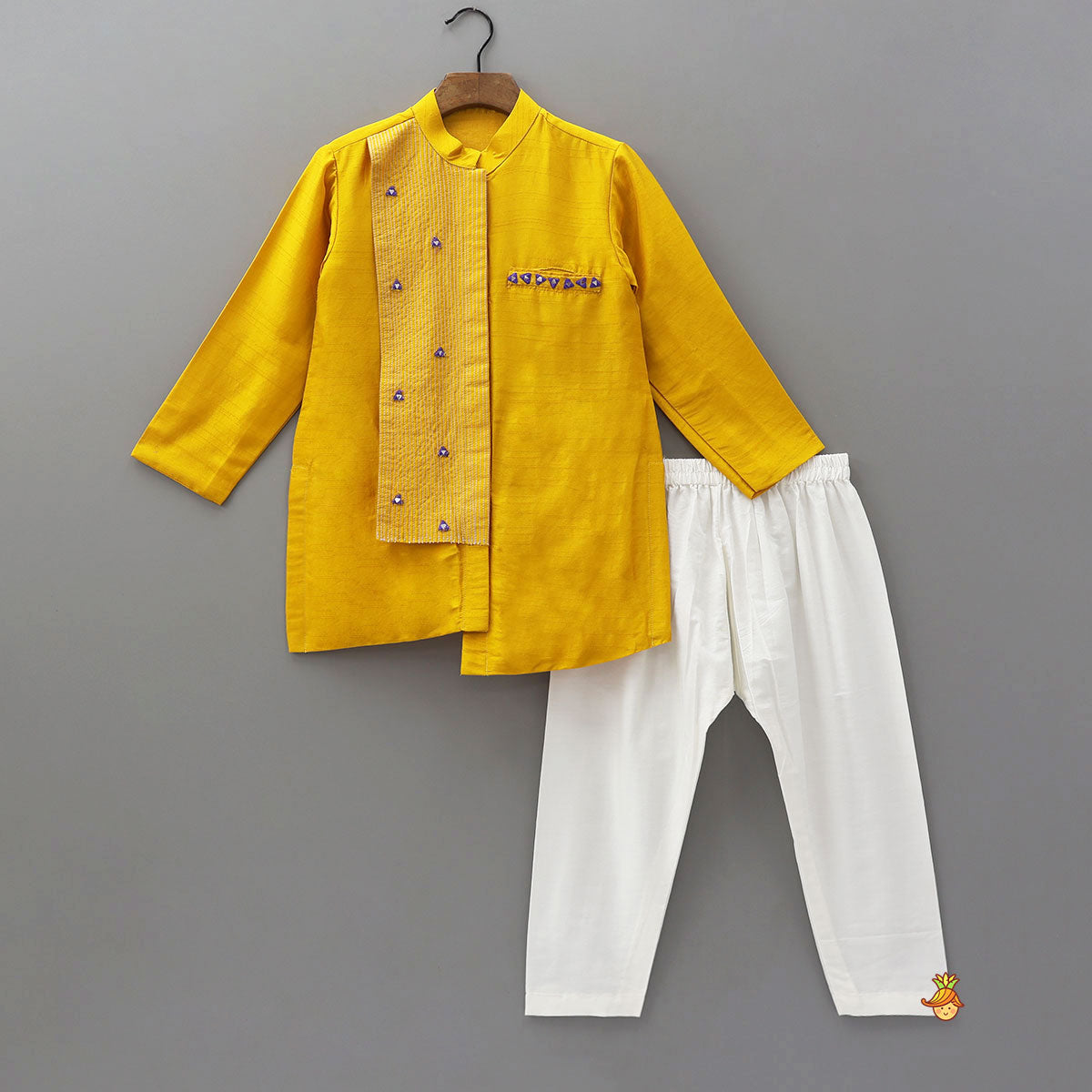 Faux Mirror Work Asymmetric Kurta And Pyjama