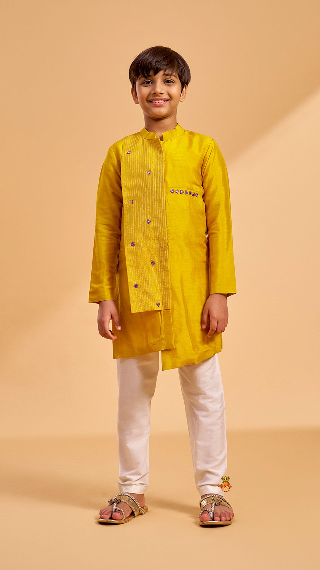 Faux Mirror Work Asymmetric Kurta And Pyjama