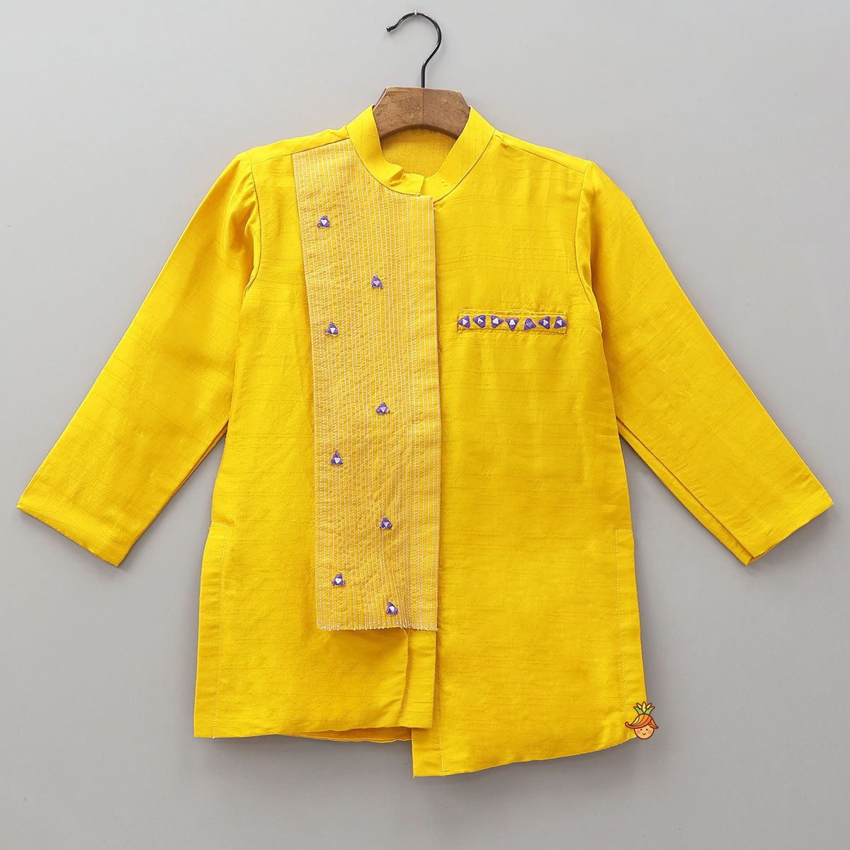 Faux Mirror Work Asymmetric Kurta And Pyjama