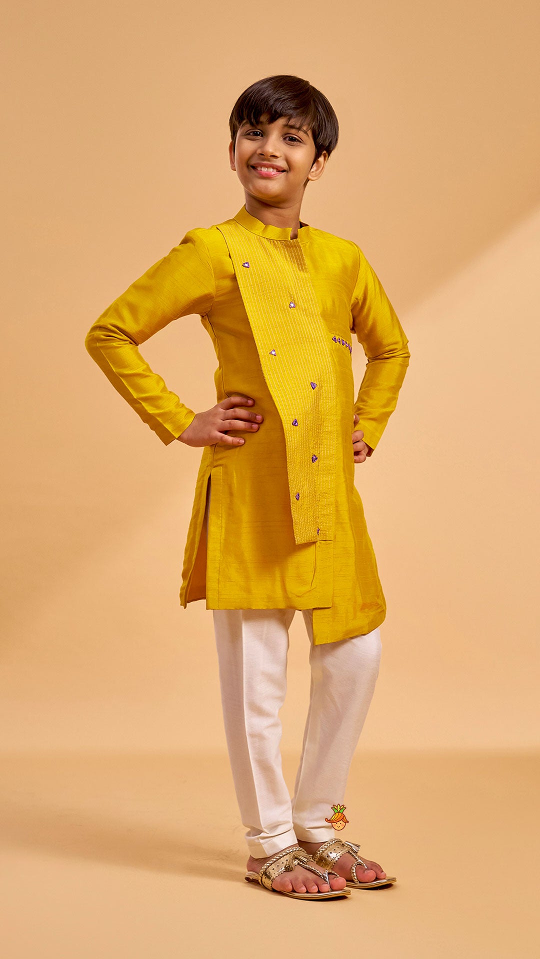 Faux Mirror Work Asymmetric Kurta And Pyjama