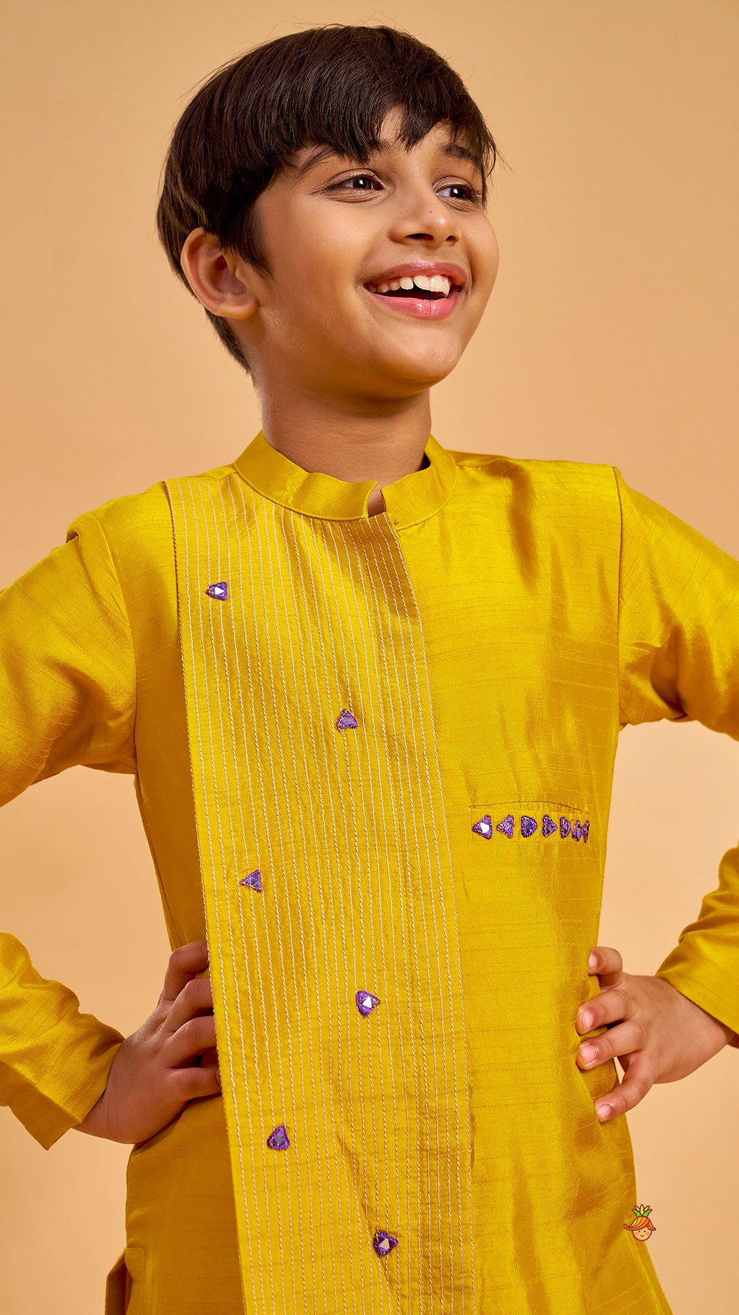 Faux Mirror Work Asymmetric Kurta And Pyjama