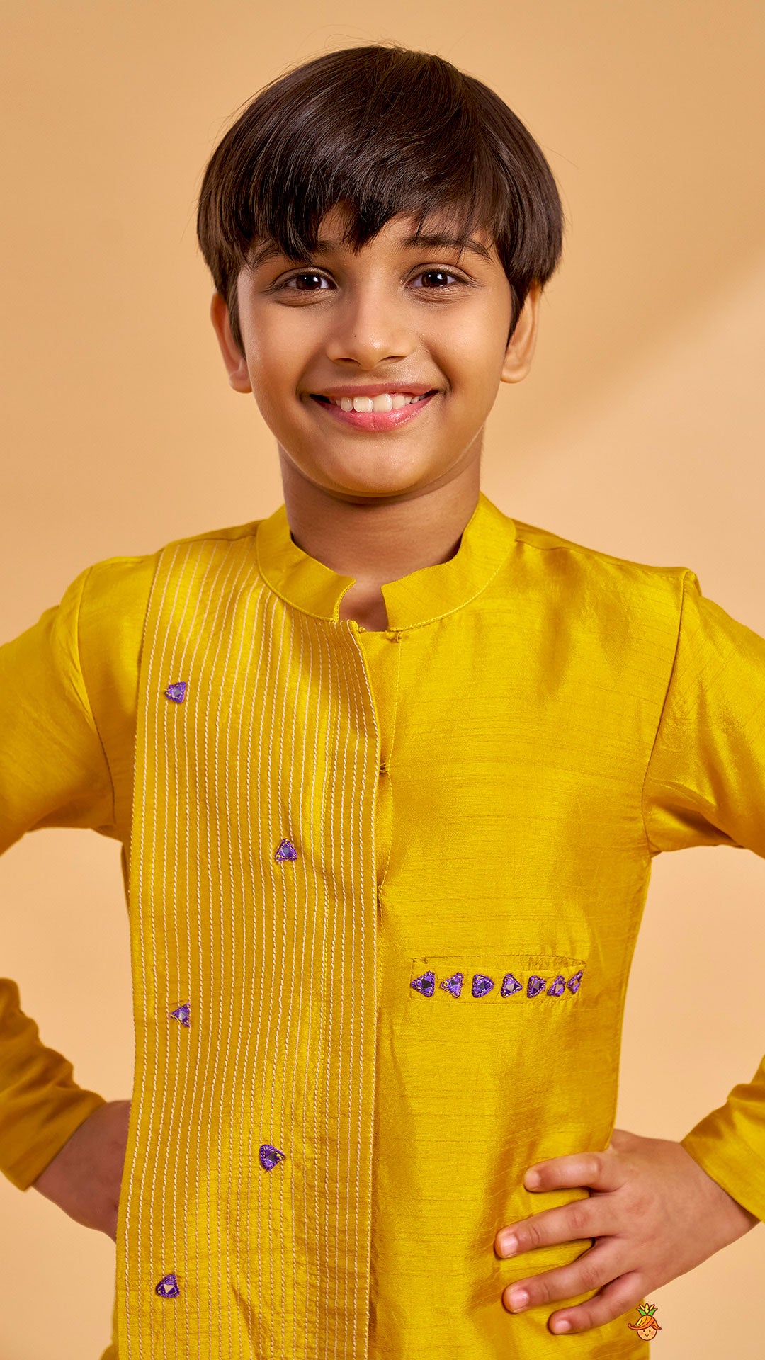 Faux Mirror Work Asymmetric Kurta And Pyjama